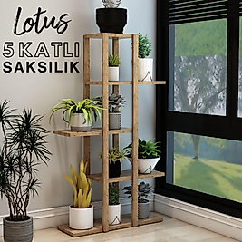 Lotus 5 Katlı Ahşap Çiçeklik, Saksılık, Saksı Standı / Dekoratif Raf / Çok Amaçlı Kullanım (Atlantik Çam)