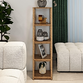 Aden 5 Katlı Atlantik Çam Ahşap Köşe Sehpası / Çok Amaçlı Dekoratif Raf, Saksı Standı, Çiçeklik